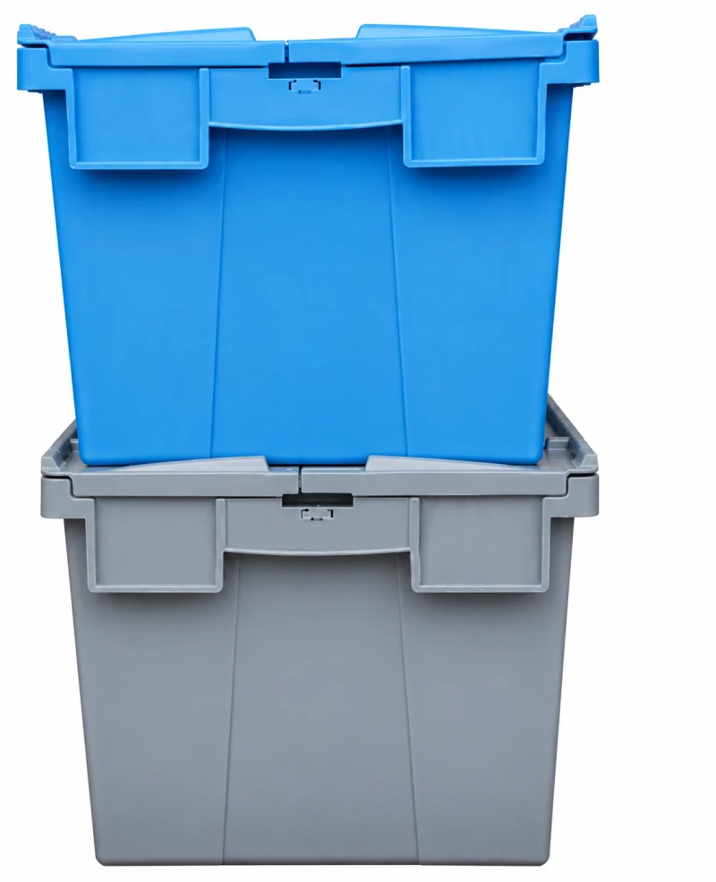 Stacked with lids closed — Attached-lid containers