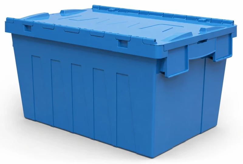 Blue attached-lid reusable storage container