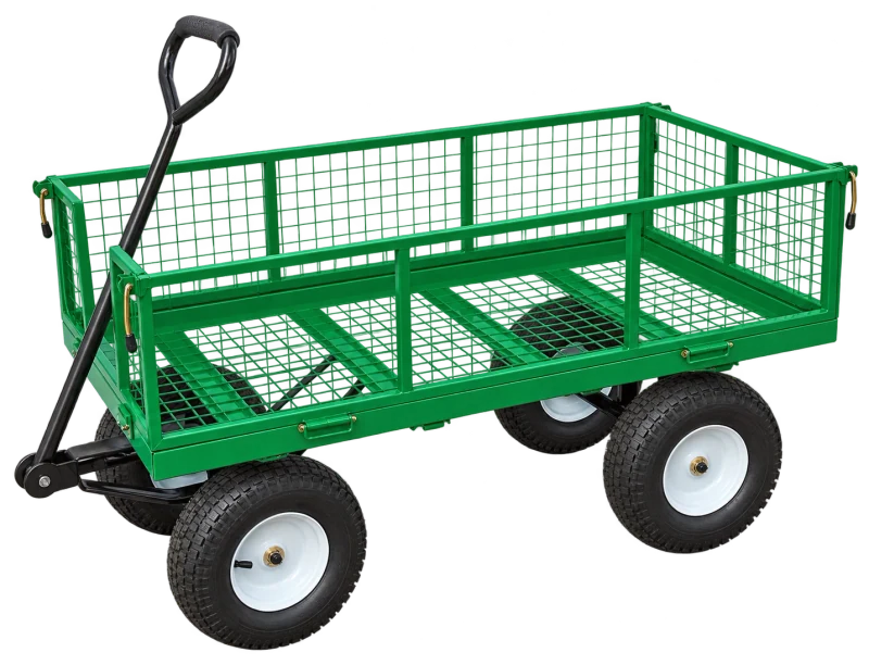 TC4205H green removable-side steel mesh garden cart with pneumatic wheels