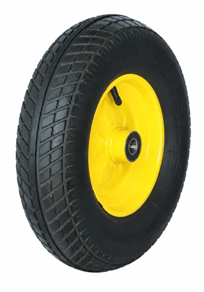 Black rubber wheel with yellow hub